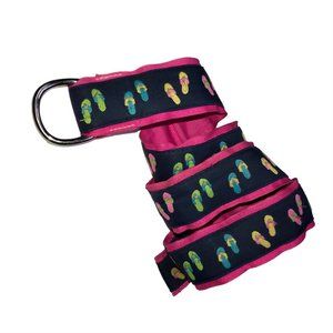 Eliza B Leather Man Flip Flops sandals print silk grosgrain D ring belt S